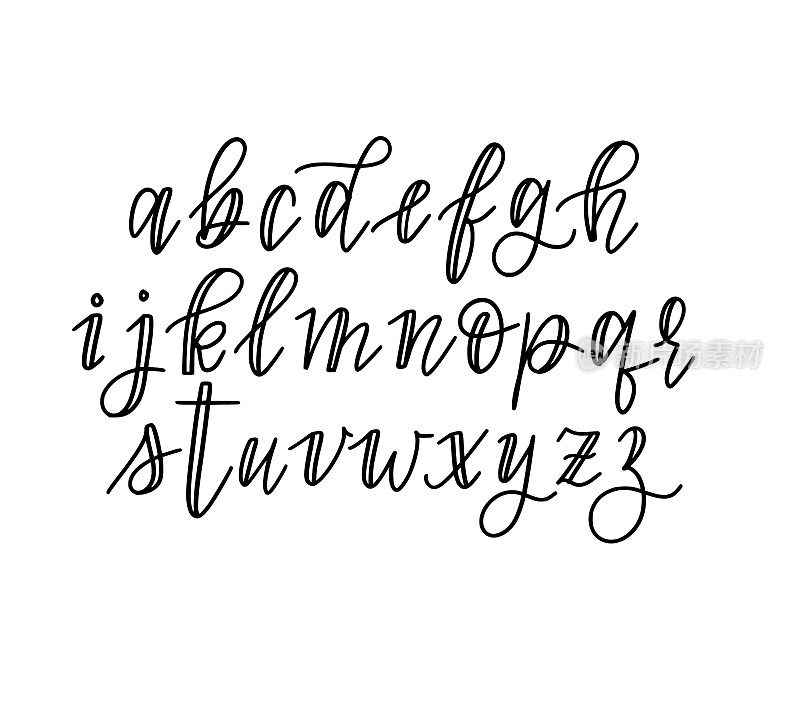 Cute hand-drawn vector faux calligraphy alphabet in lowercase. Quotes, journaling, titles